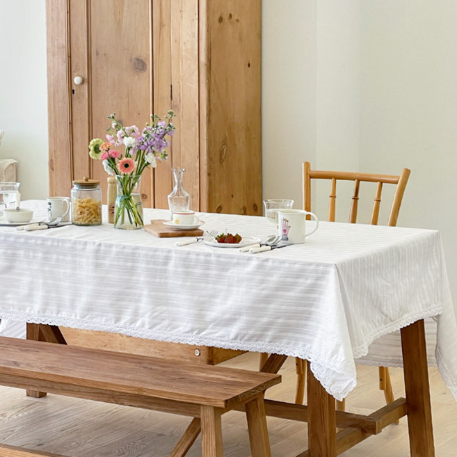 TIERRA 릴리 방수 식탁보, 아이보리, 1개, 6인(220 x 140 cm)