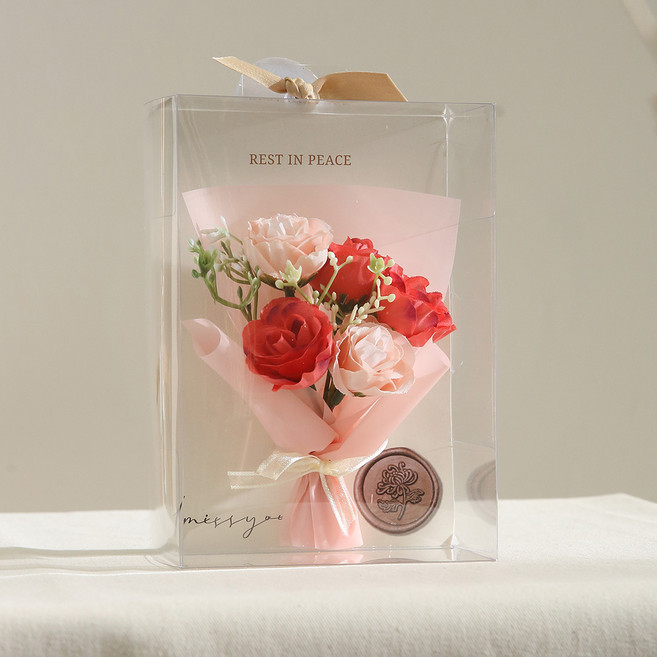 Beautiful Deco Sense 迷你仿真賈娜玫瑰花束（納骨塔/掃墓用）, 1個, 粉色 + 紅色