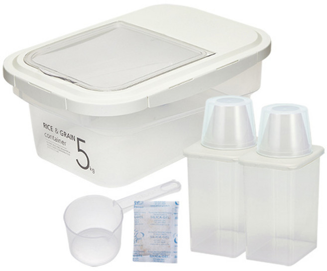 cimelax 密封儲米箱 5kg*1+穀物密封保鮮罐 950ml*2, 透明象牙白色, 1組