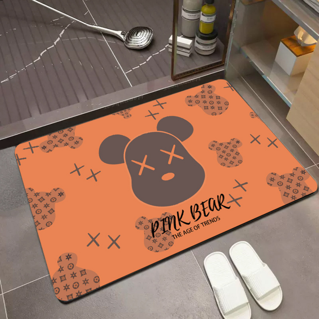 사인포스트 미끄럼방지 빨아쓰는 규조토 발매트, 오렌지 베어