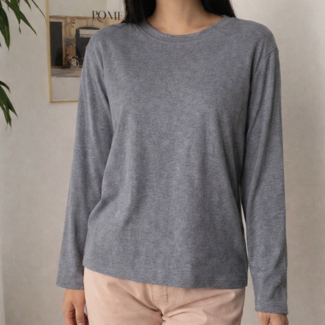 라라온 여성용 면 기본 무지 라운드넥 긴팔 티셔츠 26TSP3704