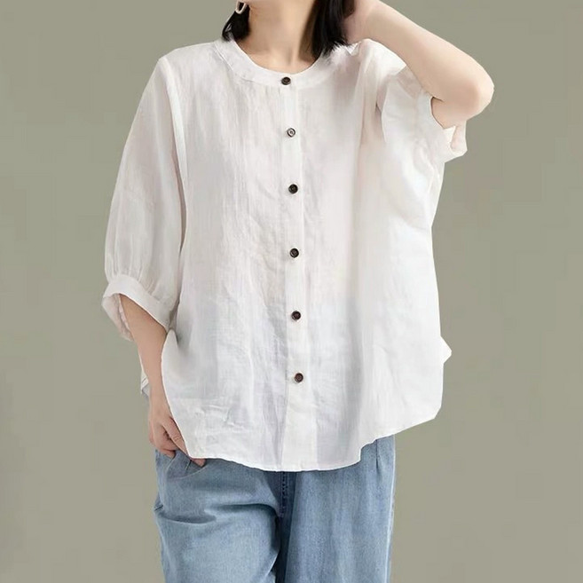 반야스토리 루즈핏 버튼 린넨 블라우스 QQ142