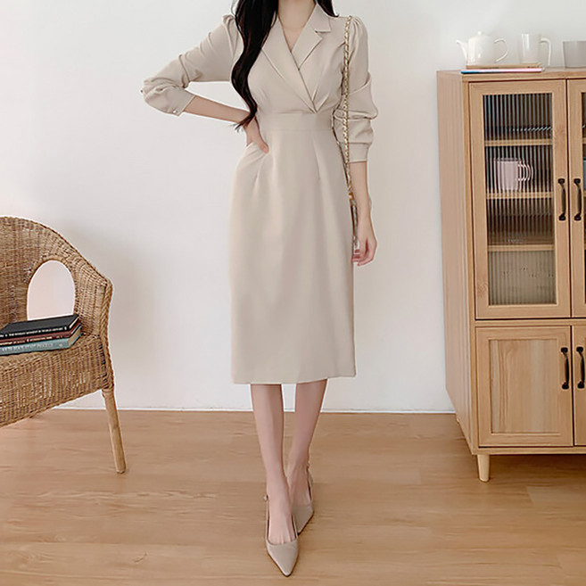 페이퍼먼츠 엘로린 클래식 소프트 랩카라 원피스 11474