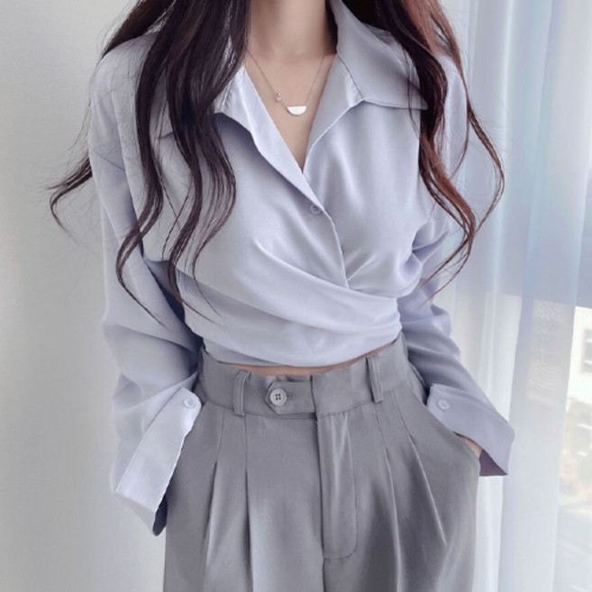 파라다이소 여성용 크로스보더 복고풍 뒷리본 포인트 숏 셔츠