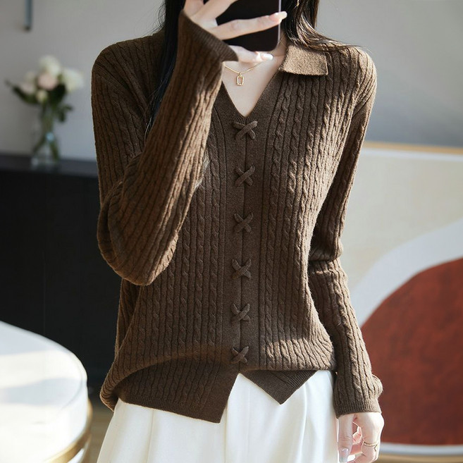 Paperments 女款 Liva X 翻領麻花針織衫 13021