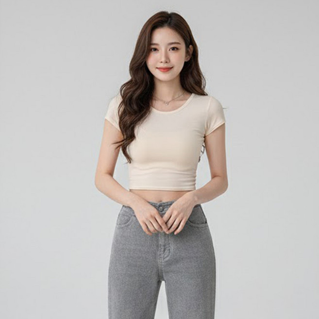 알로데 여성용 베이직 슬림 크롭 반팔 티셔츠