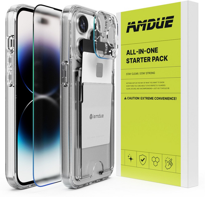 아이엠듀 카드 2장 수납 휴대폰 케이스 + 지문방지 휴대폰 액정보호필름 + 카메라 보호필름 올인원 패키지 세트