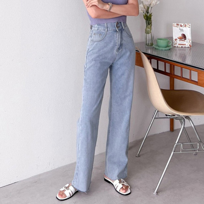 라라온 여성용 켈린 투버튼 뒷밴딩 청바지