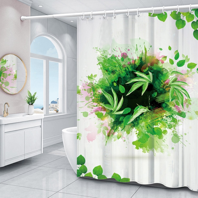 올나인 초록초록 샤워 커튼 나뭇잎 블랙홀 90 x 180 cm + 봉, 1개
