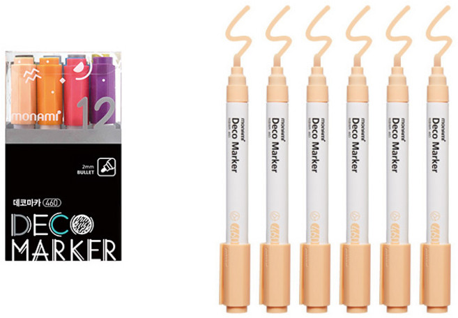 모나미 데코마카 460 12색 B + 페일오렌지 6p 세트, 1세트