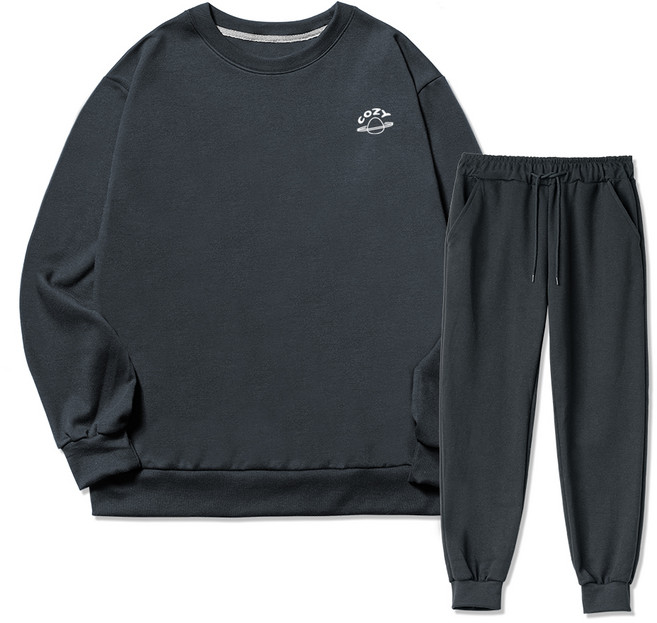 코지레이먼트 남성용 플래닛 스몰로고 기모 맨투맨 + 조거트레이닝 팬츠 세트