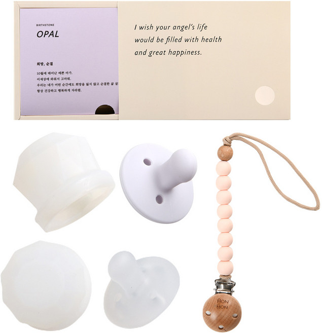 데일리라이크 봉봉 탄생석 노리개 젖꼭지 클립 세트, 10월 오팔, 2단계(4개월이상), 1세트
