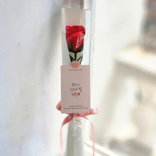 아스파시아 장미 메시지 비누꽃 한송이 꽃다발 반드시오고야말행복, 레드, 2개