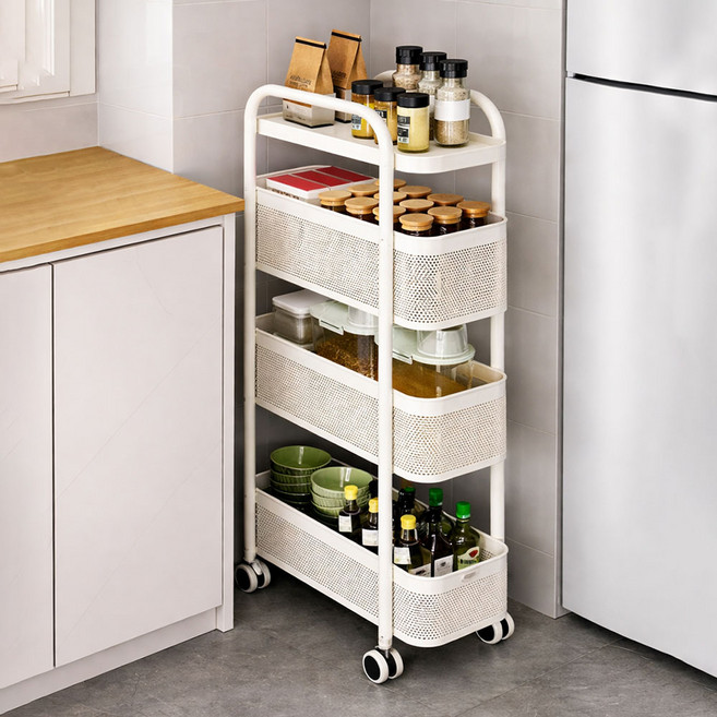 가구느낌 슬림 트롤리 400, 화이트, 4단