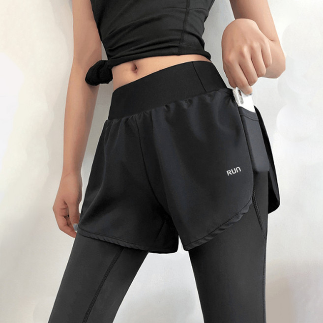 리치언니 여성용 하이웨스트 반바지 일체형 스포츠 레깅스