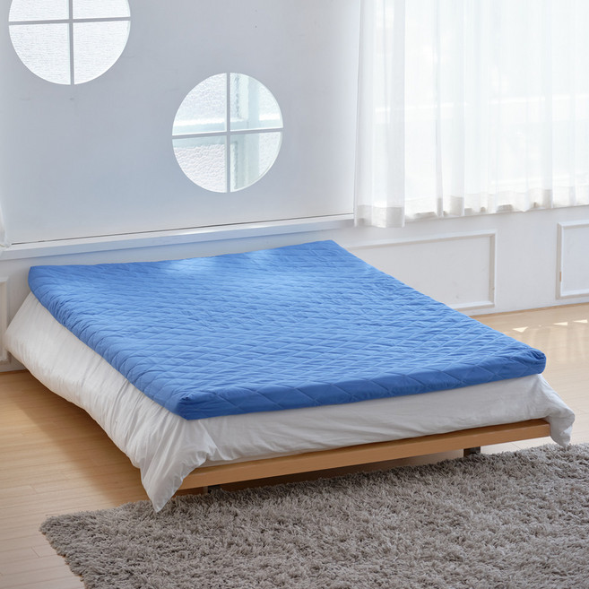 코끼리리빙 잠왕 9존 기절 마약 매트리스 토퍼 + 방수속커버 + 스트랩 2p 세트, 블루, 8cm