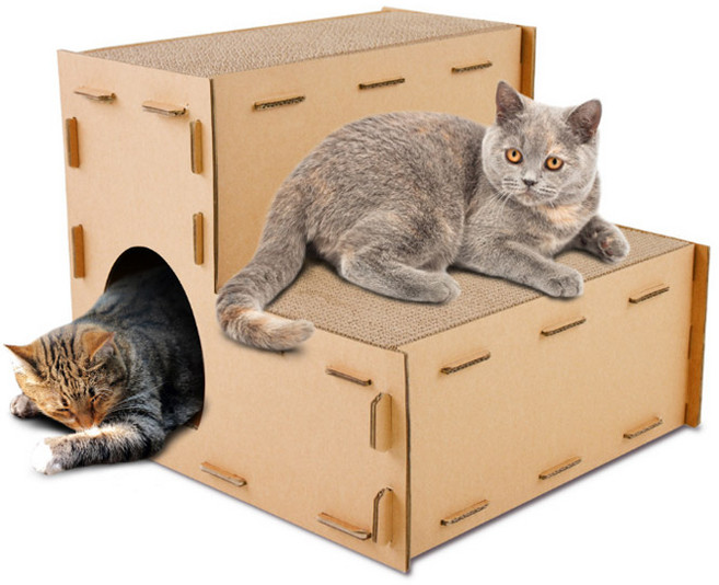 딩동펫 고양이 미니멀 스크래쳐 하우스 캣타워 2단, 혼합색상, 1개