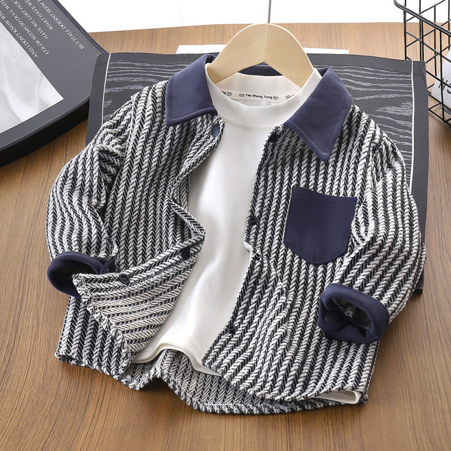 Uvely 兒童 Damoa 撞色翻領襯衫式外套 人字紋格紋襯衫