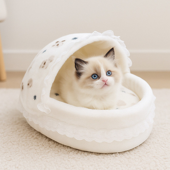 허니버블 반려동물 사계절 아늑한 요람침대, 화이트, 1개