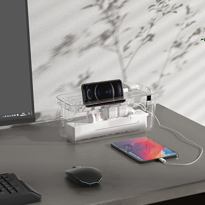 멀티탭 공유기 전선 정리 수납 박스, 투명, 1개