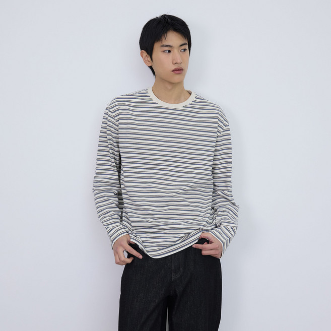 마인드브릿지 남녀공용 멀티스트라이프 오버핏 티셔츠 M1TS2152