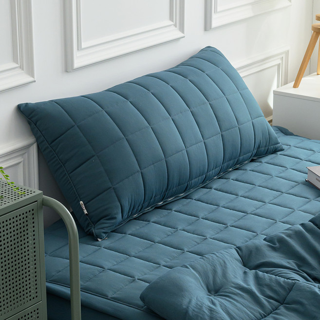 아이닉스 푸딩 소프트워싱 등받이 롱 헤드쿠션 누빔 커버 솜포함, 딥그린