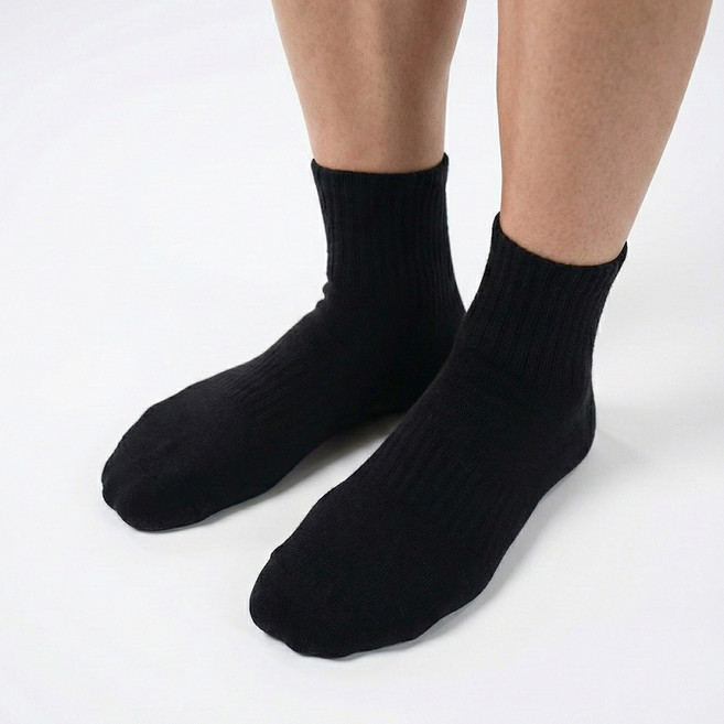 크로커다일 여성용 이중 쿠션 런닝 스포츠 중목 양말 6켤레, 블랙, 6개