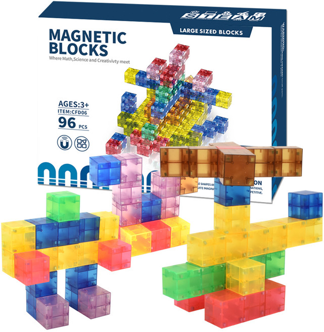오즈토이 착착 자석 빌딩 큐브 블록 투명 cfd06 96p, 혼합색상, 1개