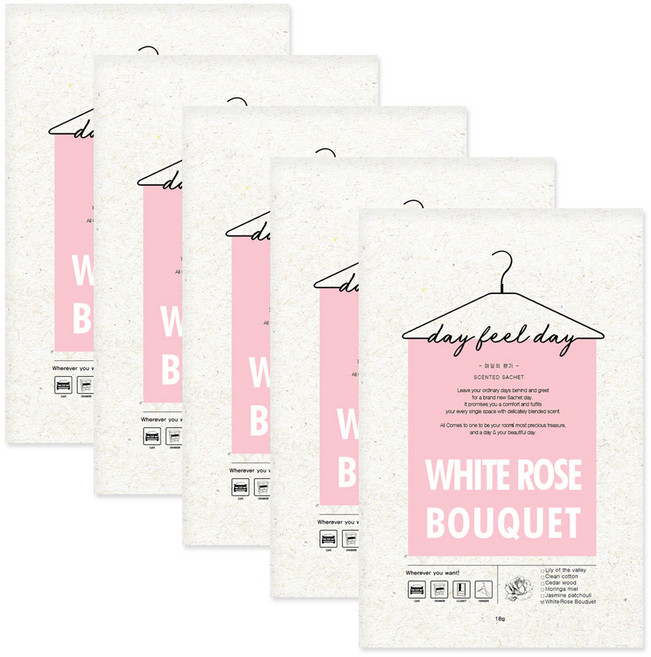 데이필데이 샤쉐 옷장방향제 + 물음표고리, 18g, 5개, 화이트로즈부케