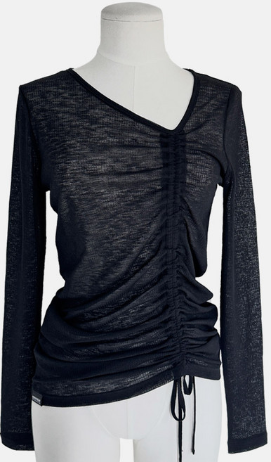 HERRINGBONE apparel 女款羅紋針織抓皺細肩帶比基尼海灘罩衫 SJ101, BLACK