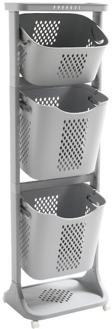 네이쳐리빙 VER.2 대용량 트롤리 스윙 3단 빨래바구니, 그레이