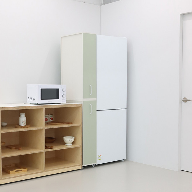 퍼티크 무드핏 슬라이딩 2단 냉장고 틈새수납장, 세이지그린