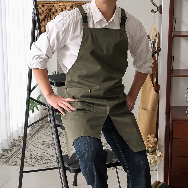 리빙공감 남녀공용 앞트임 캔버스 방수 앞치마, 다크그린, 1개