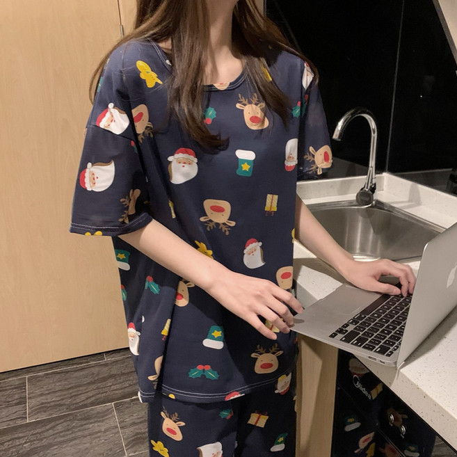 Elsso 情侶款日常短袖短褲睡衣套裝