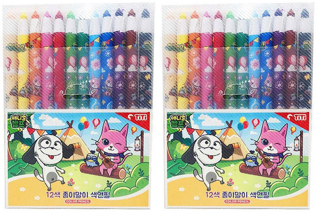 Titi 動物露營 捲紙彩色鉛筆, 2盒, 12色