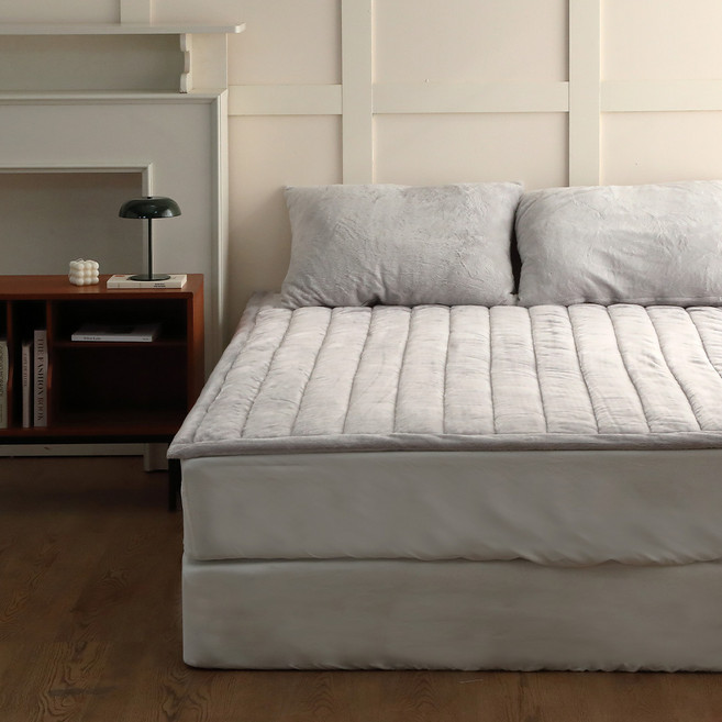 플로라침구 심플 극세사 고정밴드 침대패드, 그레이