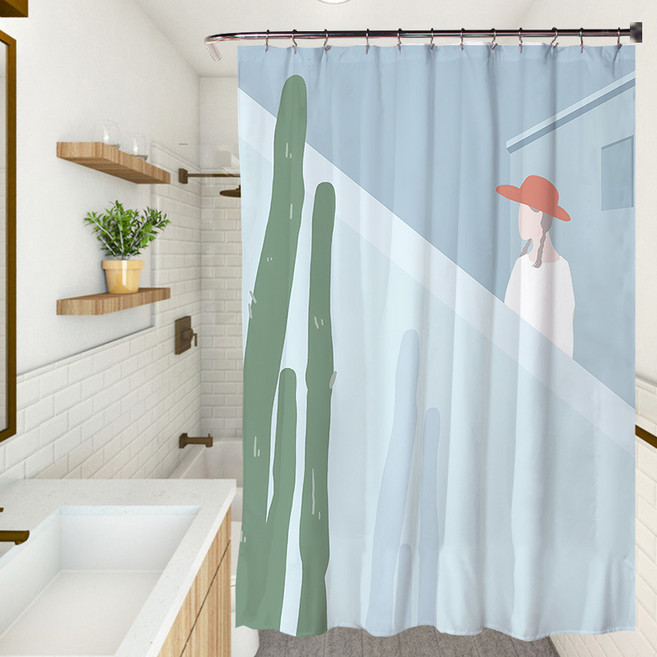 데이소이 북유럽 스타일 샤워 커튼, 선인장, 1개