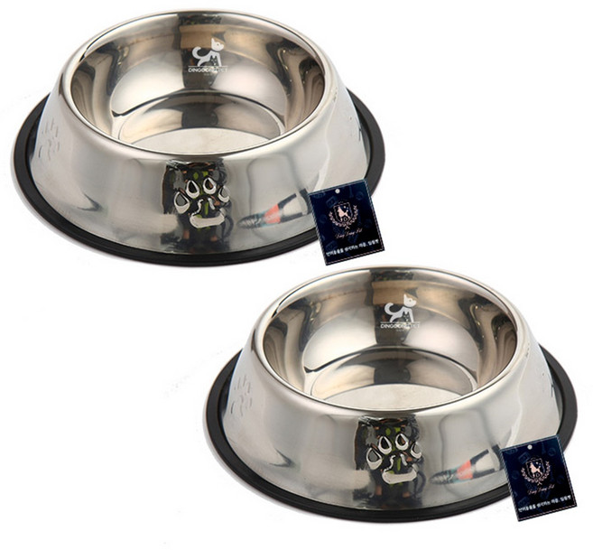 딩동펫 반려동물 퓨어 스텐 그릇 식기 대형, 실버, 2개