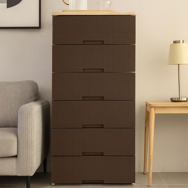 보노하우스 라탄 우드상판 플라스틱 서랍장, 브라운, 1개