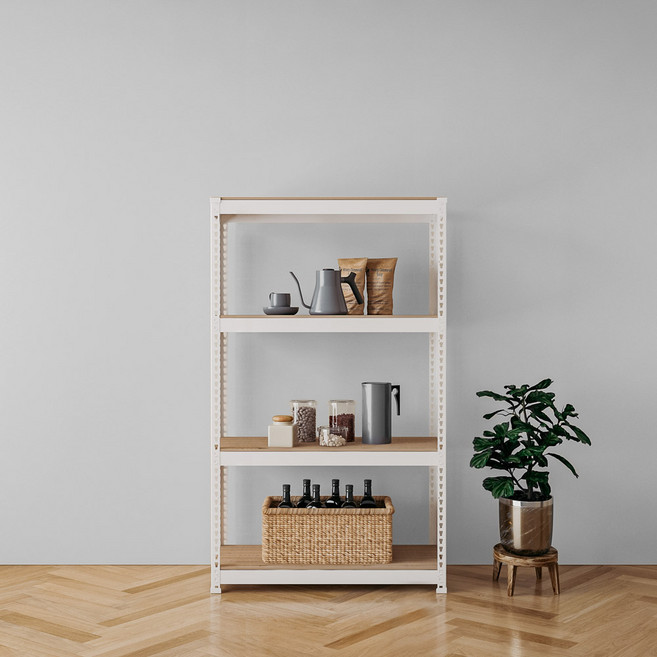 speedrack 免螺絲組裝式鐵製角鋼層架, 白色, 4層