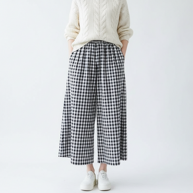 MARKETPIA 女款休閒格紋寬褲