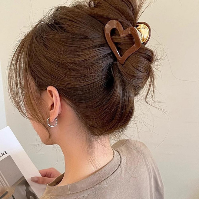 Girlpins 心形雙層醋酸纖維金屬鯊魚夾 1501