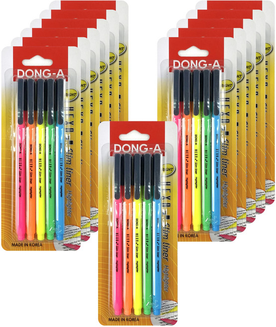 동아 수성펜 핵사슬림라이너 5종 세트, 형광분홍, 형광주황, 형광노랑, 형광연두, 형광하늘, 12세트