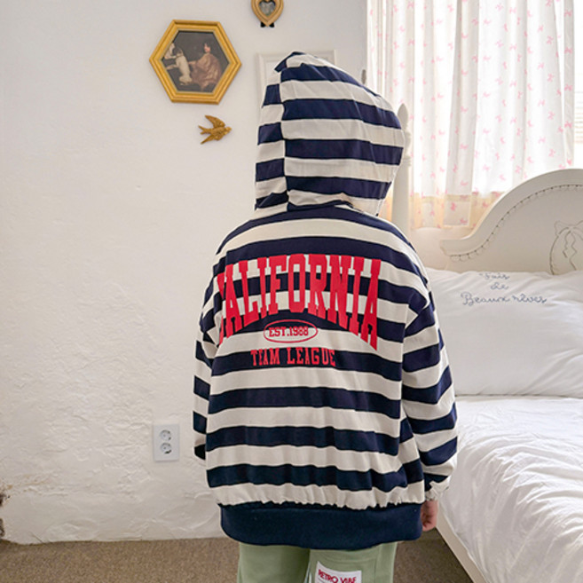 adorebebe 兒童Dengkkang條紋連帽拉鍊外套