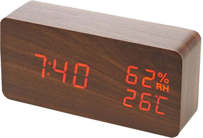 잇츠온 LED 우드 온습도 탁상시계, 월넛