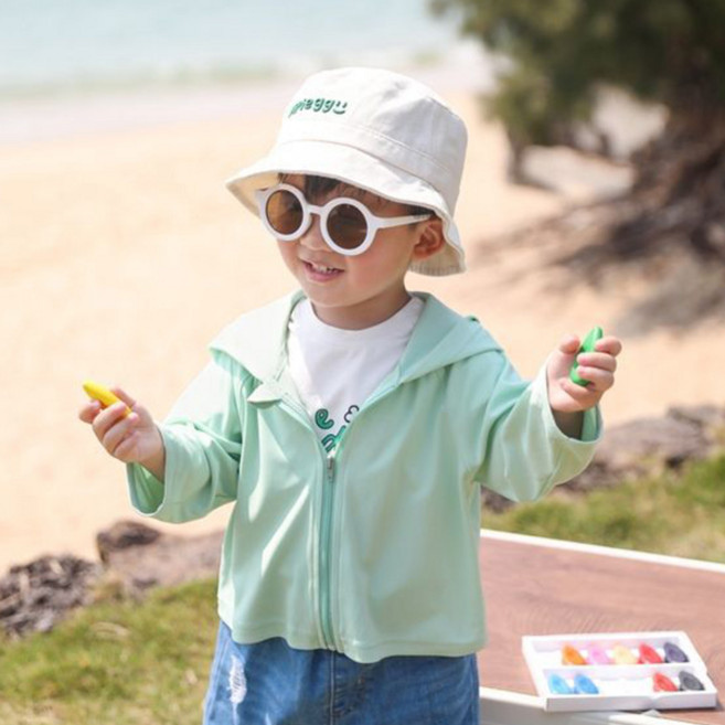 조이멀티 엠케이 아동용 심플비치 자외선 차단 긴팔 매쉬 후드 집업 점퍼