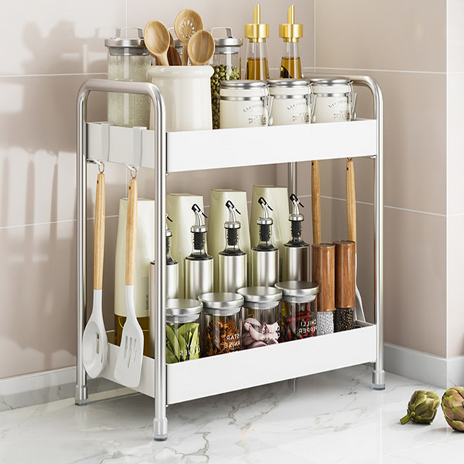 샵마일 양념통 수납 테이블 정리 다용도 2단 주방 선반, 화이트, 1개