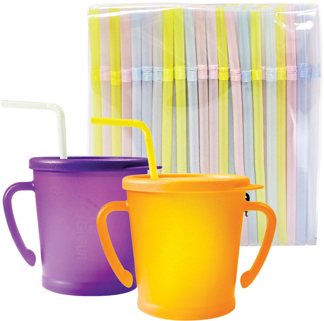 아가프라 매직빨대컵 2p + 빨대 200p, 1세트, 오렌지 + 퍼플