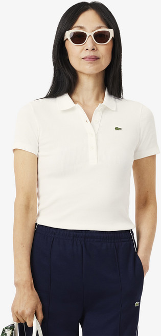 라코스테 여성용 통기성 립조직 슬림핏 폴로 면 반소매 티셔츠