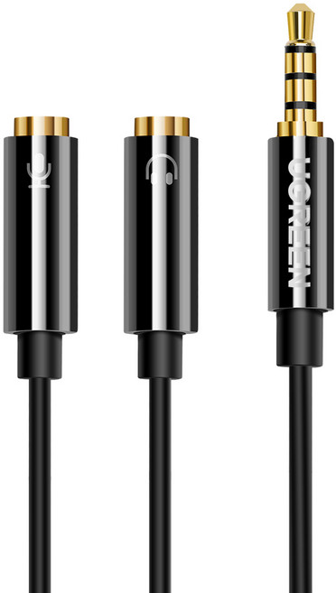 유그린 3.5mm 4극 to 마이크 헤드셋 이어폰 분배기 Y케이블, AV141, 블랙